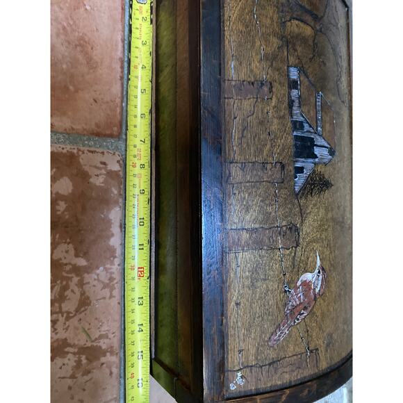 Handmade Wood‎ Handpainted Folk art Box Signed Barn Bird Rural scene Jewelry Box - Picture 9 of 10